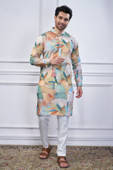 Green and Multi Colored Silk Kurta Pajama